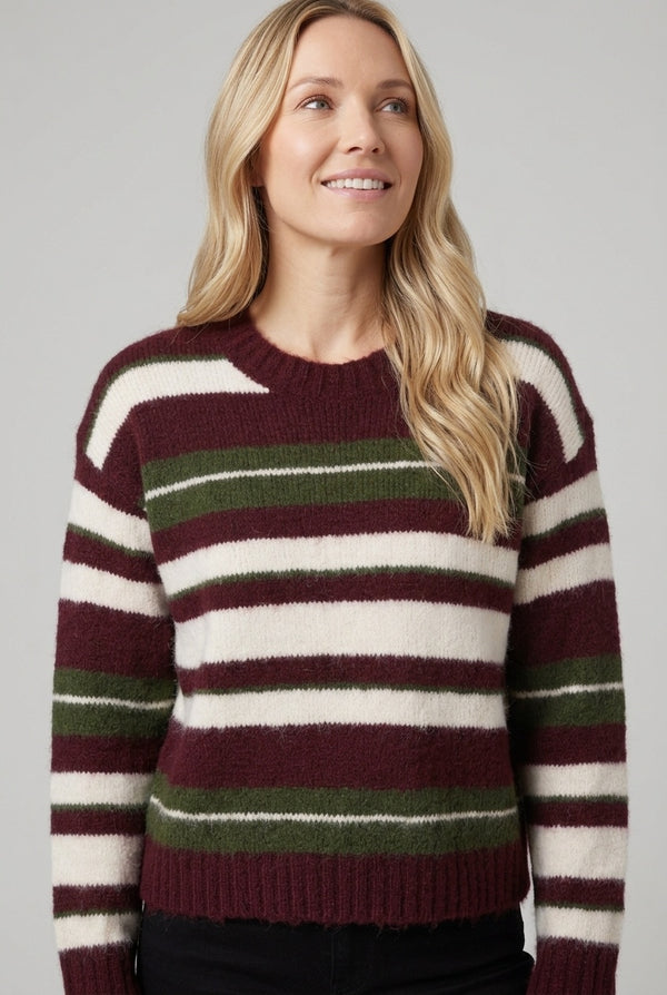 Burgundy | Striped Drop Shoulder Jumper