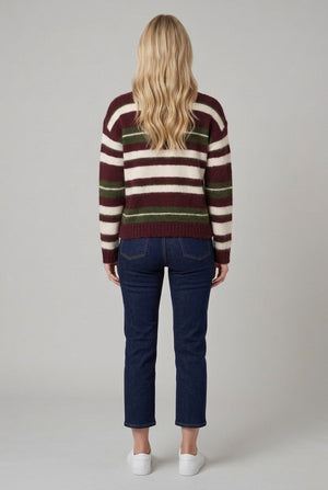 Burgundy | Striped Drop Shoulder Jumper