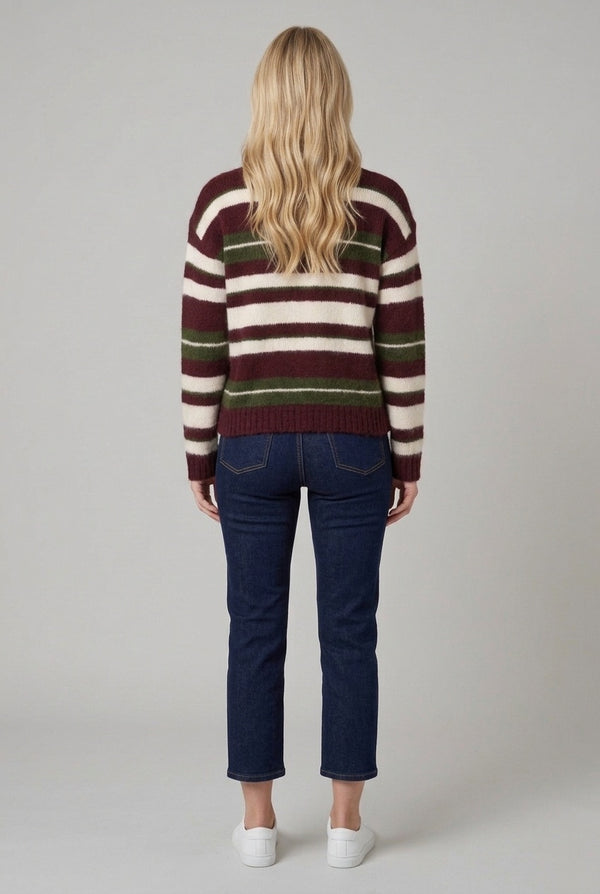 Burgundy | Striped Drop Shoulder Jumper