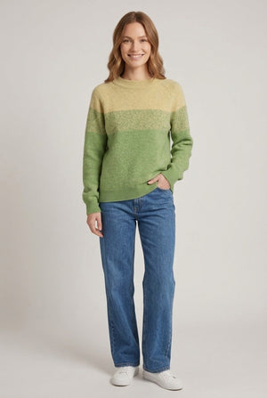 Green | Striped Balloon Sleeve Relaxed Jumper