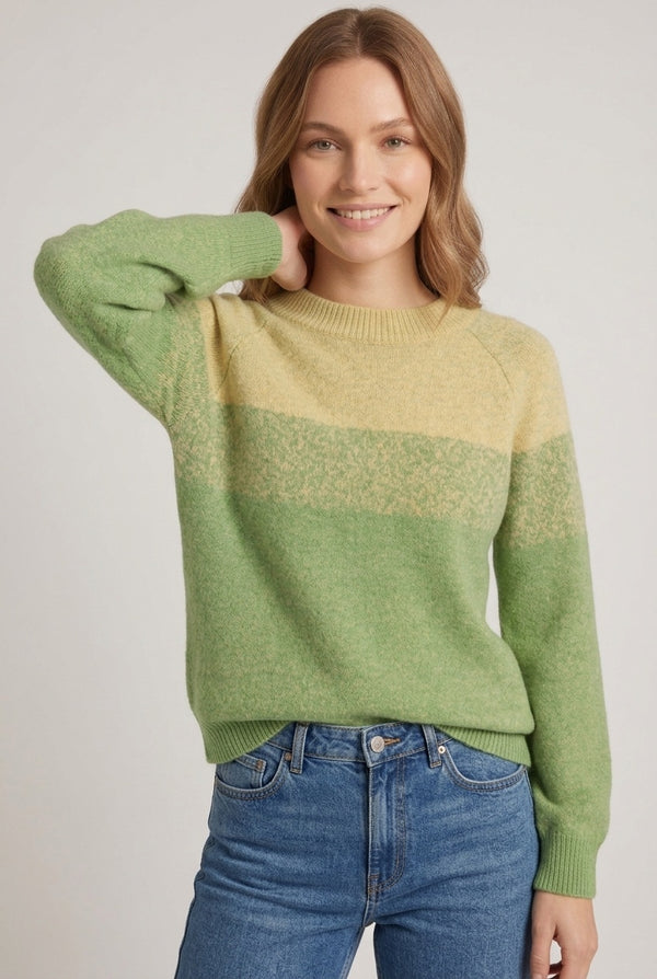Green | Striped Balloon Sleeve Relaxed Jumper
