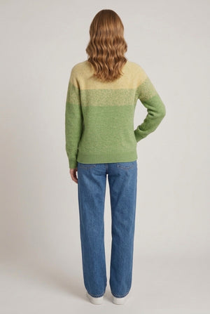 Green | Striped Balloon Sleeve Relaxed Jumper