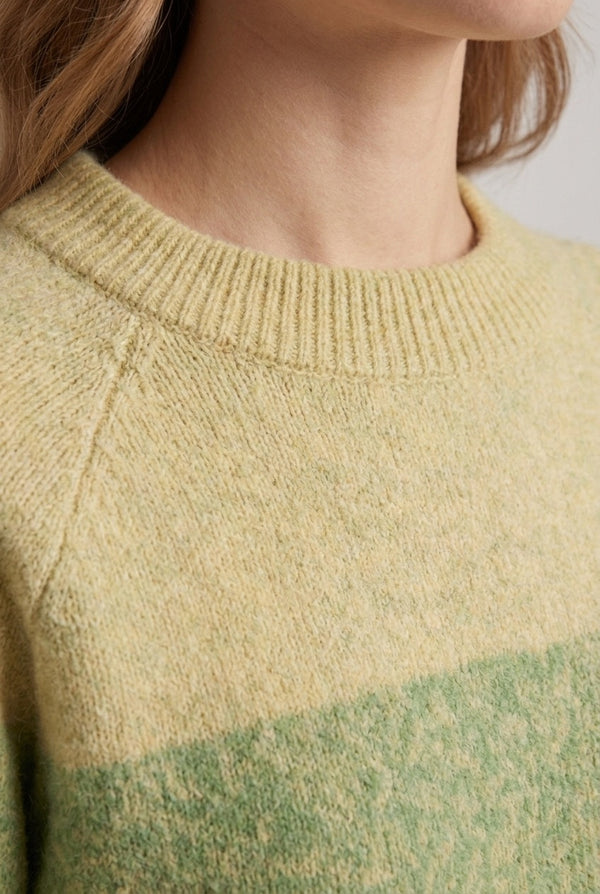 Green | Striped Balloon Sleeve Relaxed Jumper