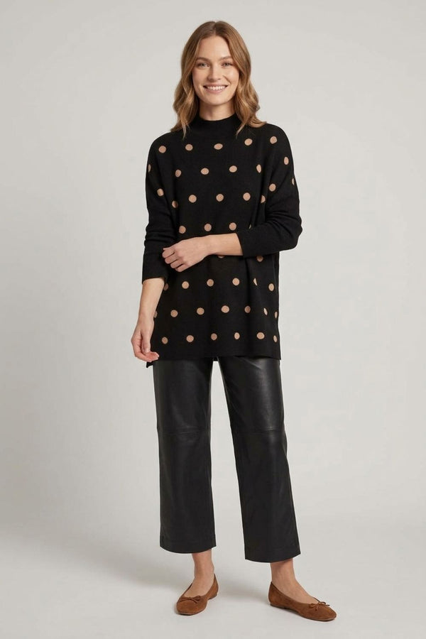 Black | Polka Dot Print Batwing Sleeve Jumper