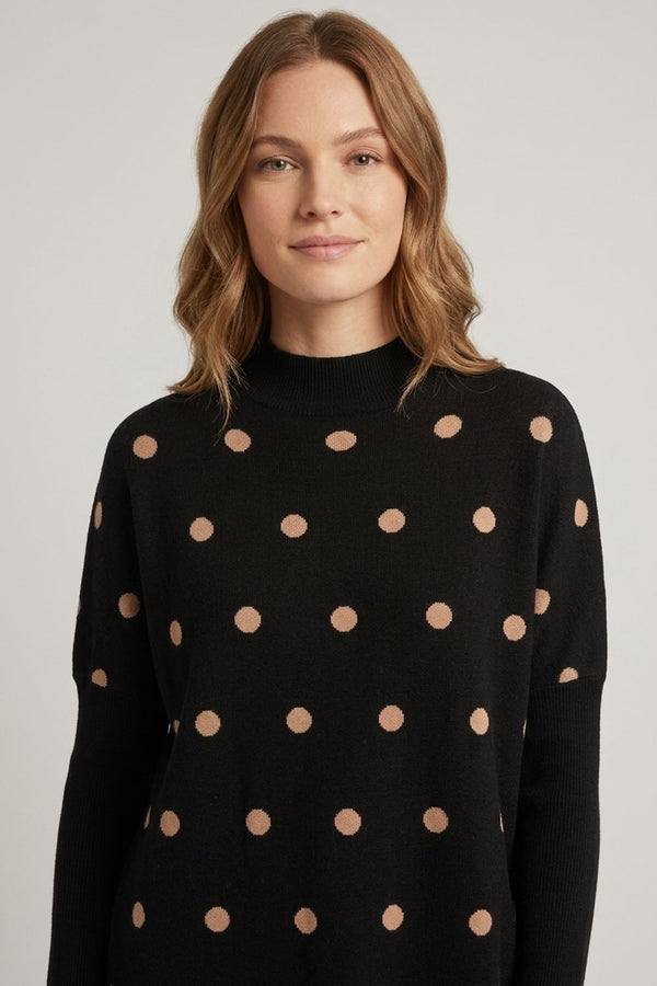 Black | Polka Dot Print Batwing Sleeve Jumper