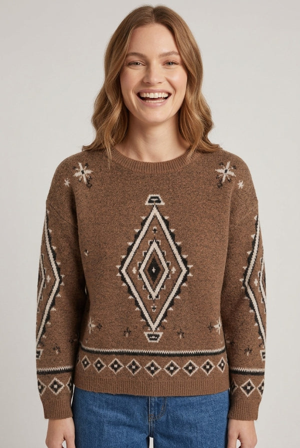 Brown | Aztec Print Relaxed Fit Jumper