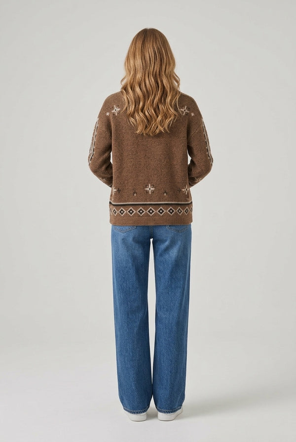 Brown | Aztec Print Relaxed Fit Jumper