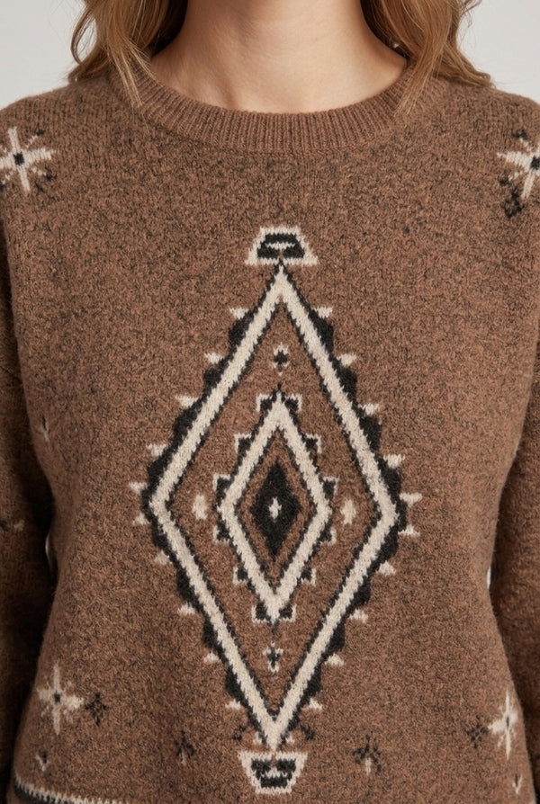 Brown | Aztec Print Relaxed Fit Jumper