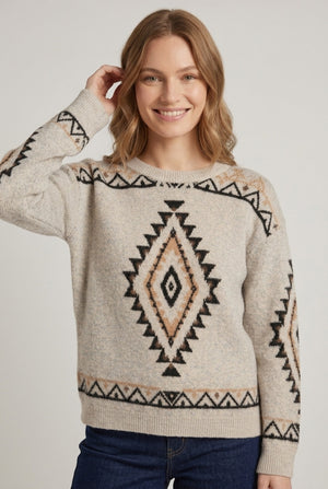 Grey | Aztec Print Relaxed Drop Shoulder Jumper