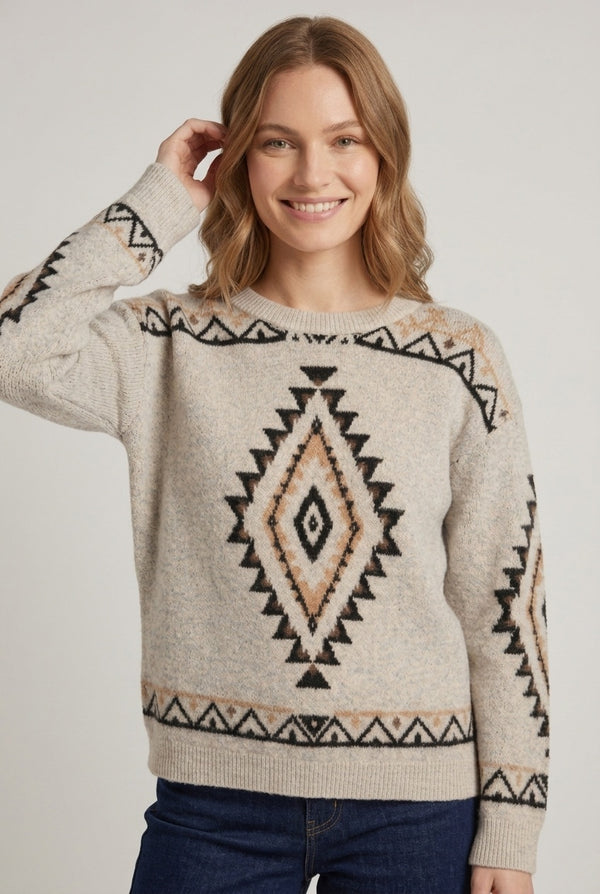 Grey | Aztec Print Relaxed Drop Shoulder Jumper