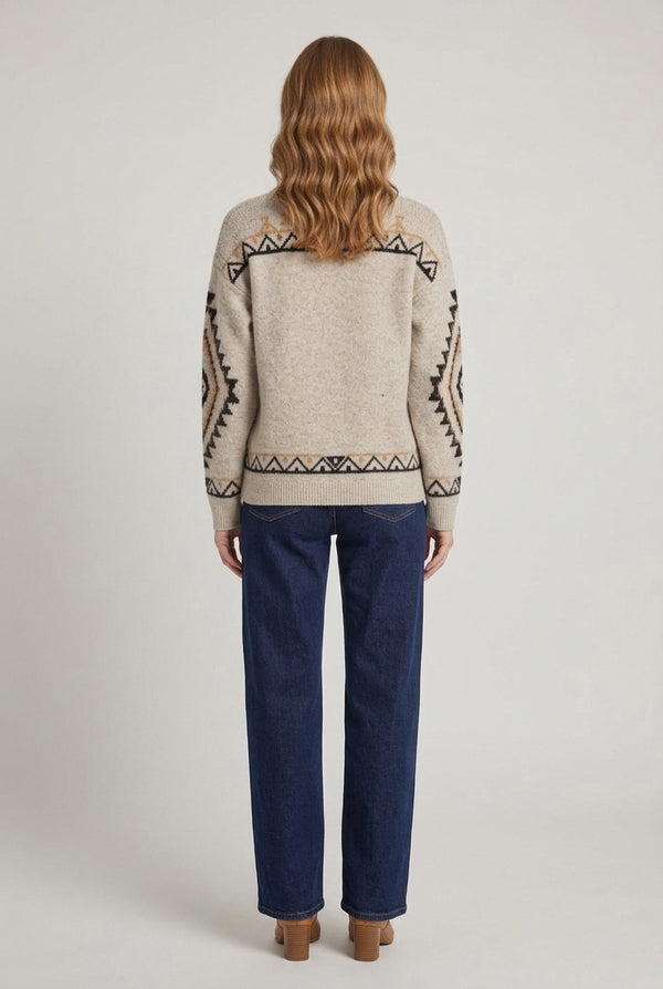 Grey | Aztec Print Relaxed Drop Shoulder Jumper