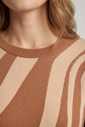 Beige | Diamante Detail Abstract Relaxed Jumper