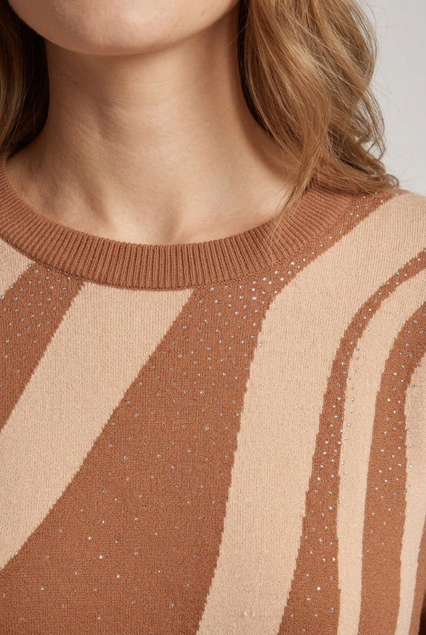 Beige | Diamante Detail Abstract Relaxed Jumper