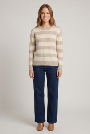 Beige | Striped Lightweight Drop Shoulder Jumper