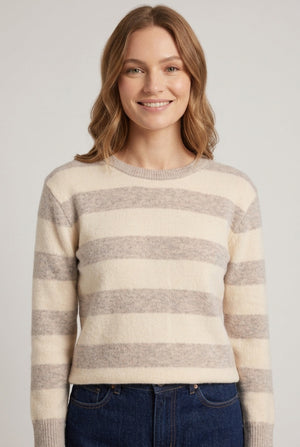Beige | Striped Lightweight Drop Shoulder Jumper