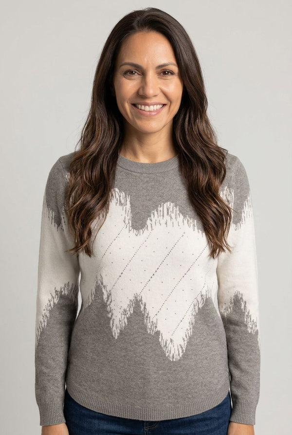 Grey | Abstract Beaded Curve Hem Jumper