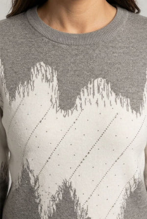 Grey | Abstract Beaded Curve Hem Jumper