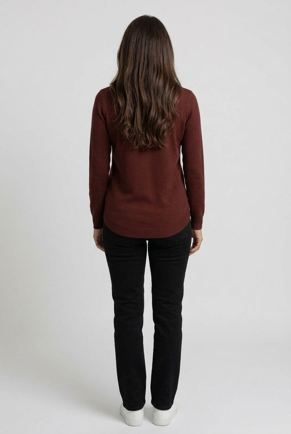 Brown | Floral Sparkly Curve Hem Jumper