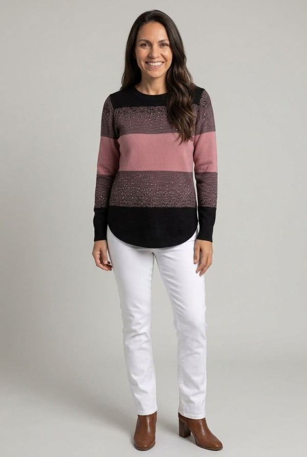 Black | Colour Block Sparkly Curve Hem Jumper