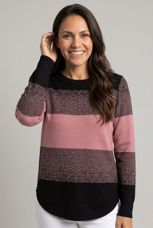 Black | Colour Block Sparkly Curve Hem Jumper