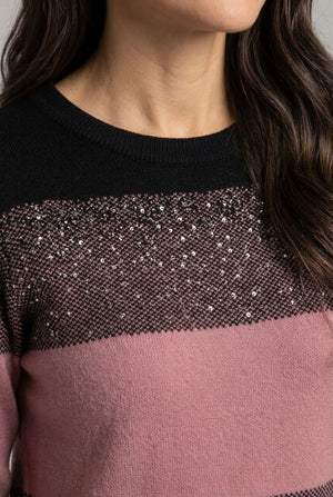 Black | Colour Block Sparkly Curve Hem Jumper