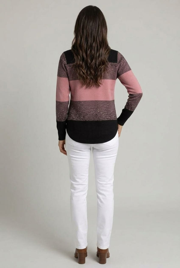 Black | Colour Block Sparkly Curve Hem Jumper