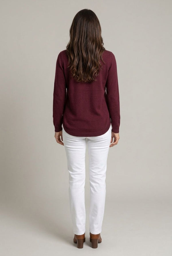 Burgundy | Abstract Sparkly Curve Hem Jumper