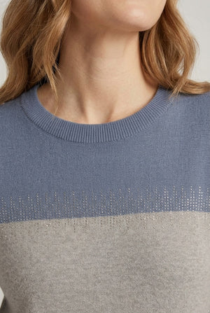 Blue | Embellished Striped Curve Hem Jumper
