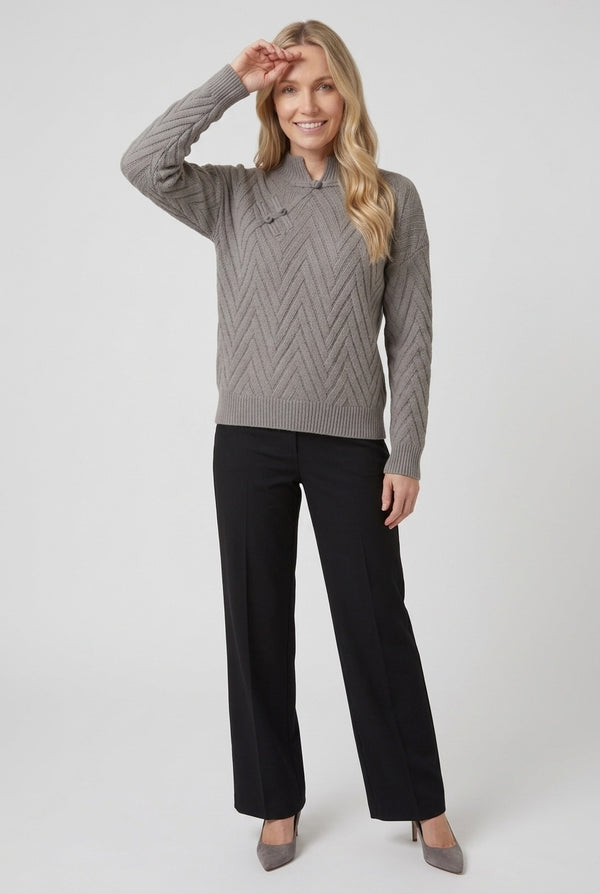 Grey | Chevron Texture Mandarin Collar Jumper