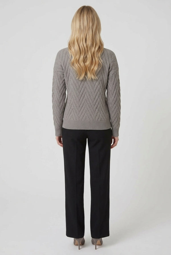 Grey | Chevron Texture Mandarin Collar Jumper
