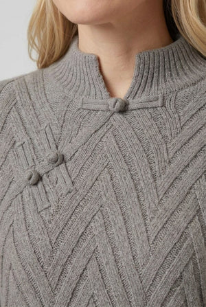 Grey | Chevron Texture Mandarin Collar Jumper