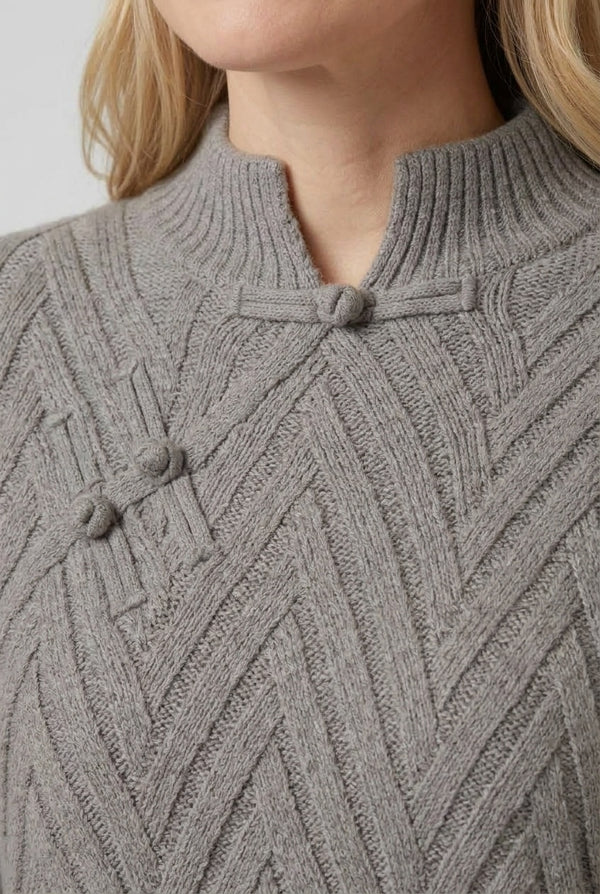 Grey | Chevron Texture Mandarin Collar Jumper