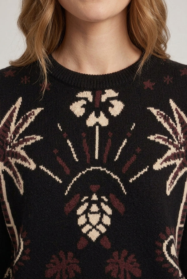 Black | Abstract Print Batwing Relaxed Jumper