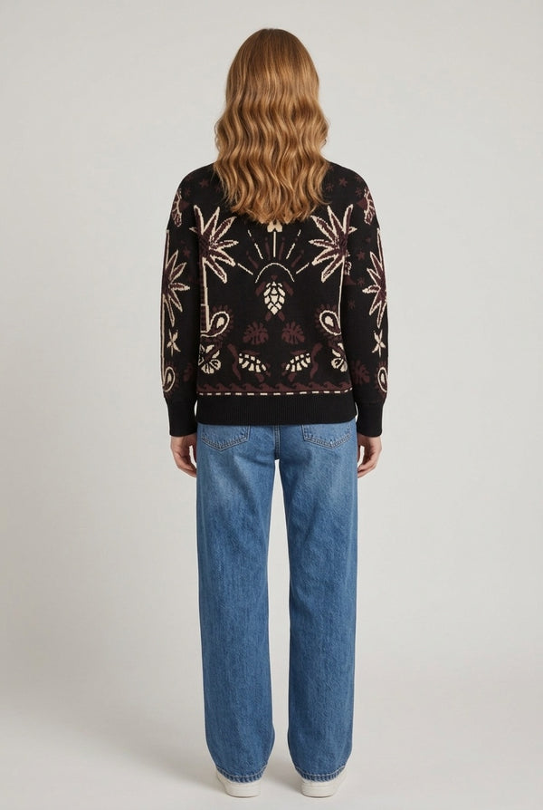 Black | Abstract Print Batwing Relaxed Jumper