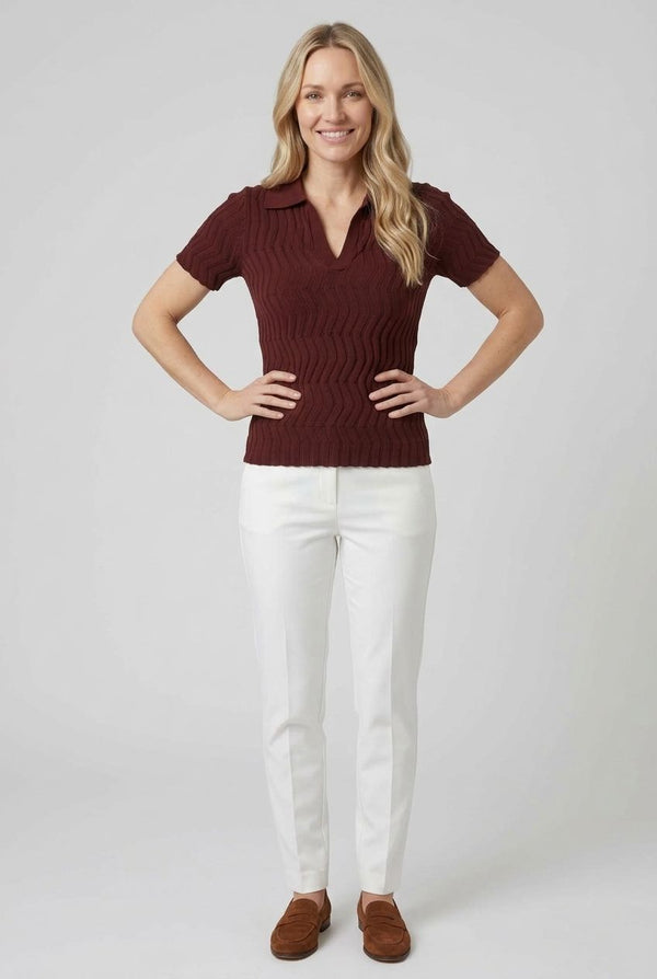 Brown | Chevron Texture Short Sleeve Knit Shirt