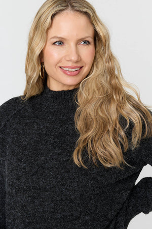 Black | Textured High Neck Long Sleeve Jumper