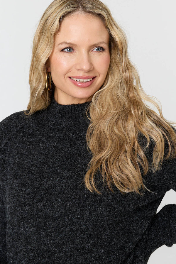 Black | Textured High Neck Long Sleeve Jumper