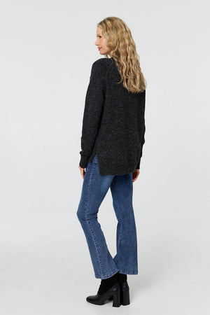Black | Textured High Neck Long Sleeve Jumper