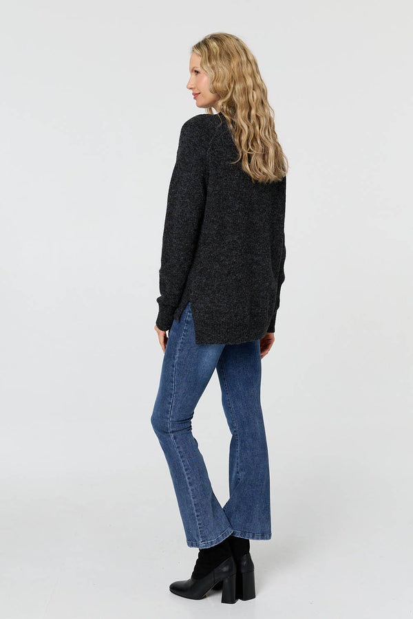 Black | Textured High Neck Long Sleeve Jumper
