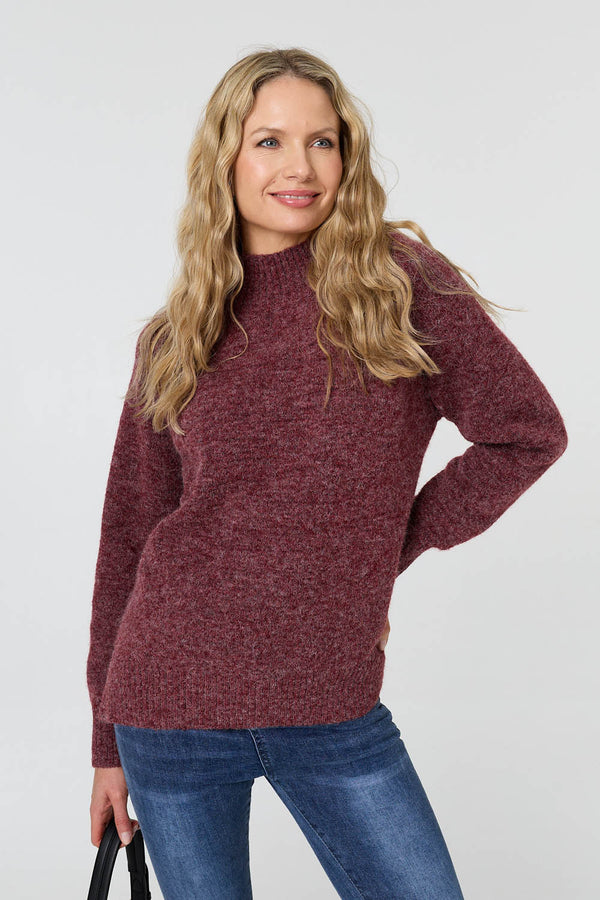 Burgundy | Textured High Neck Long Sleeve Jumper