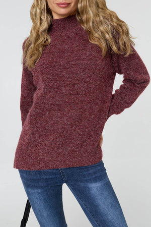 Burgundy | Textured High Neck Long Sleeve Jumper