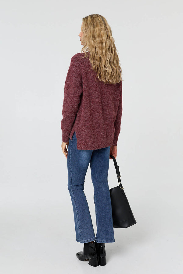 Burgundy | Textured High Neck Long Sleeve Jumper