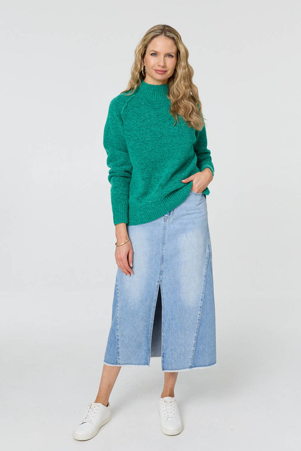 Green | Textured High Neck Long Sleeve Jumper