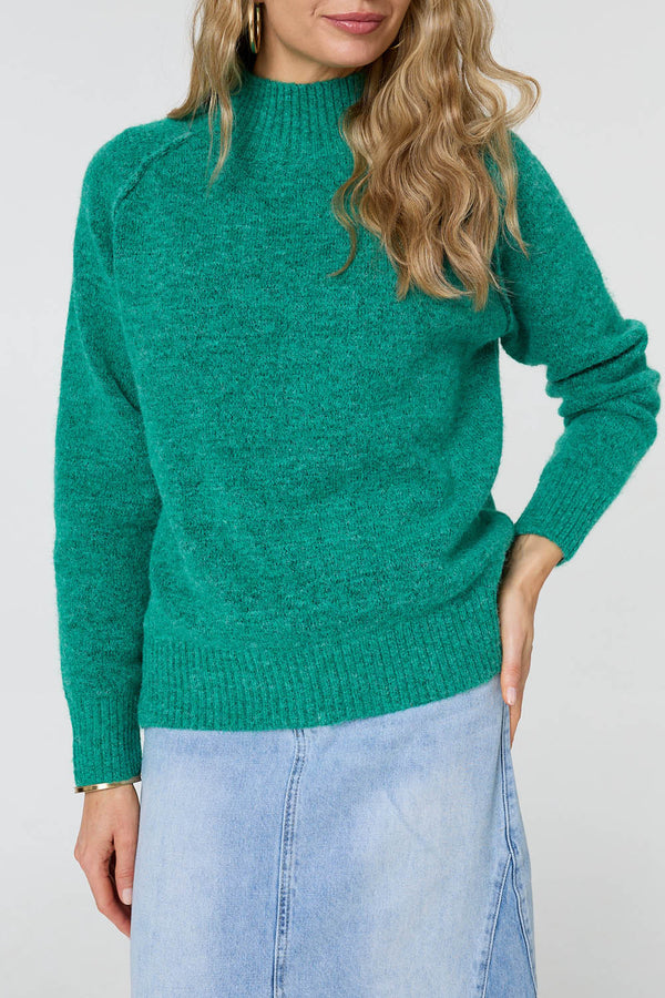 Green | Textured High Neck Long Sleeve Jumper
