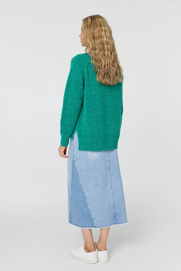 Green | Textured High Neck Long Sleeve Jumper