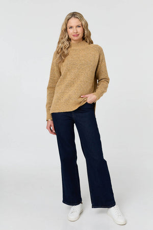 Mustard | Textured High Neck Long Sleeve Jumper