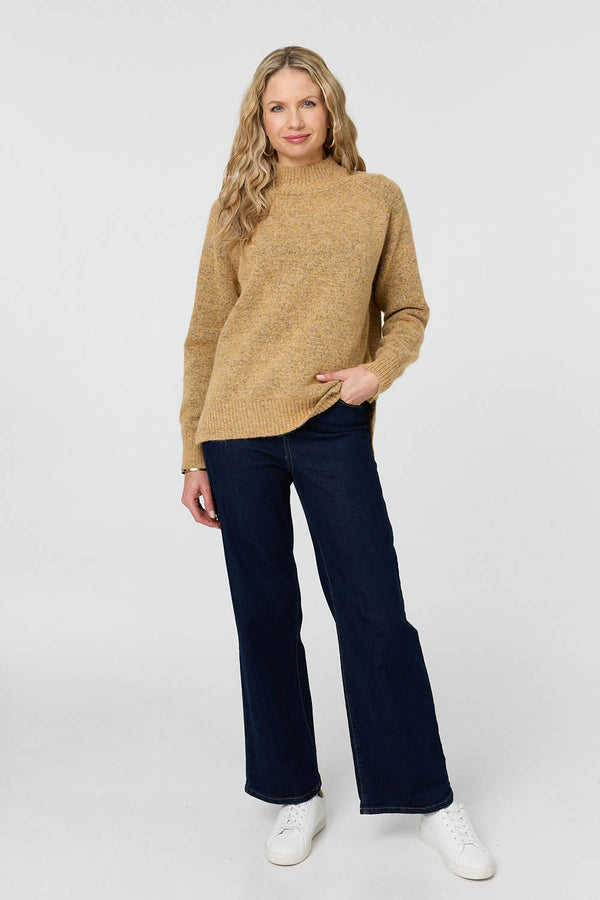 Mustard | Textured High Neck Long Sleeve Jumper