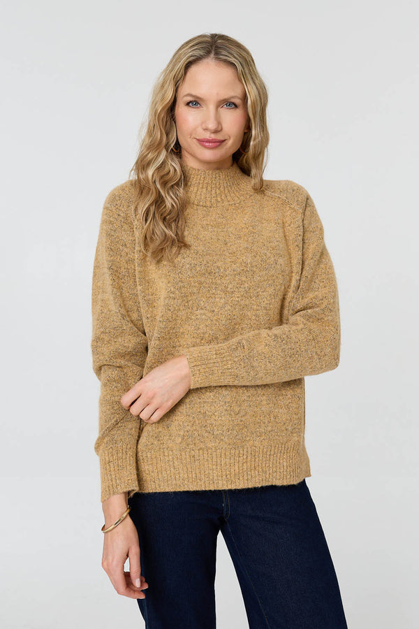 Mustard | Textured High Neck Long Sleeve Jumper