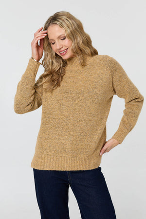 Mustard | Textured High Neck Long Sleeve Jumper