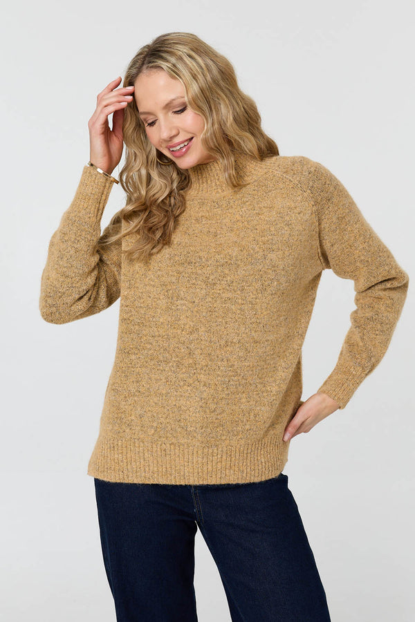 Mustard | Textured High Neck Long Sleeve Jumper